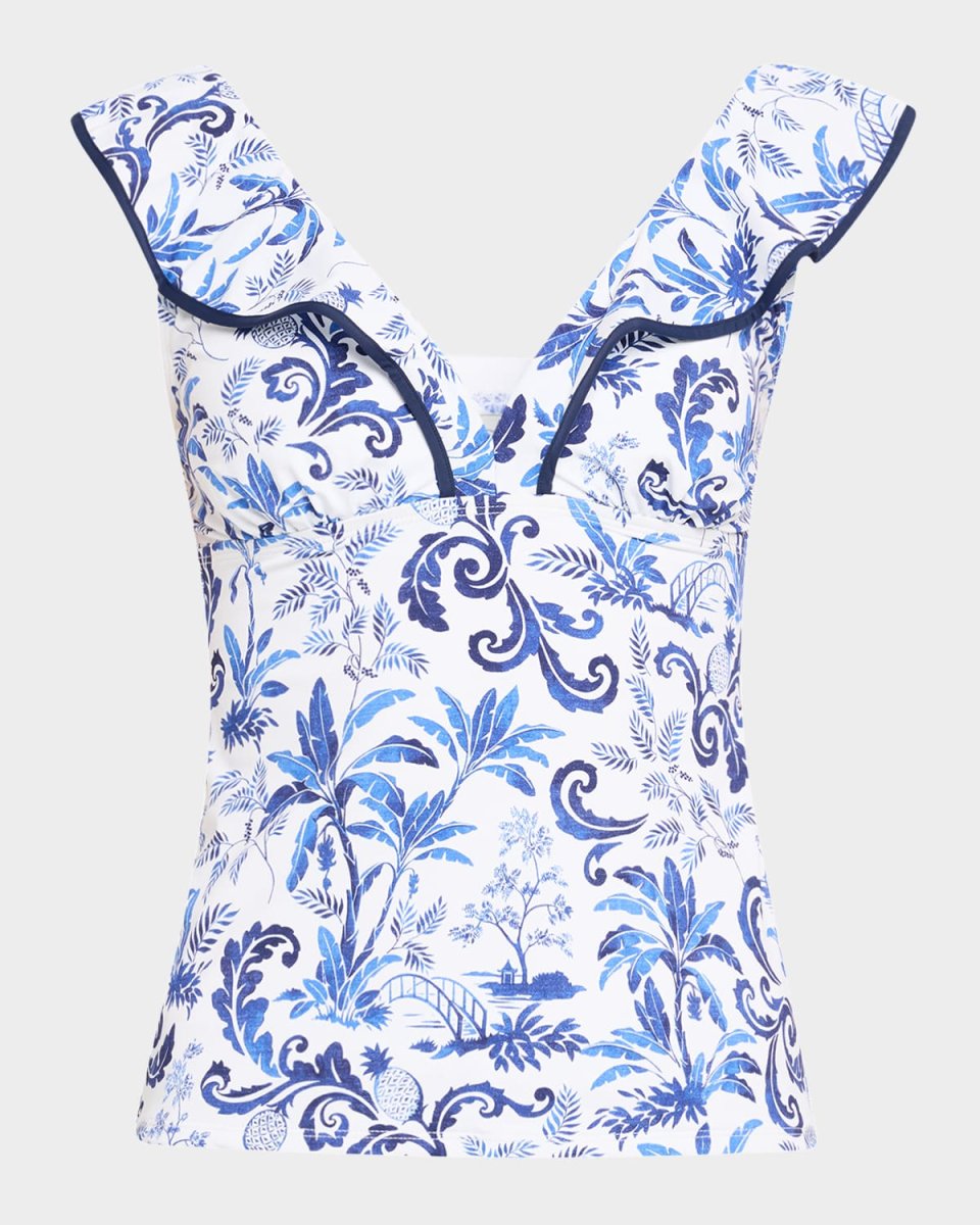 Terrazzo Tile Ruffled Tankini Swim Top
